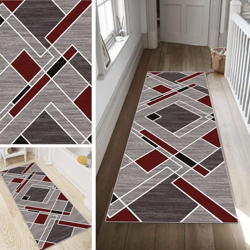 Poaegle Teppich Läufer Flur Lang Abstrakt Bunt rutschfest Kücheläufer Waschbar Teppich Läufer Gestreift 60x150cm Dauerhaft Läuferteppich Flurläufer Korridor Meterware von Poaegle