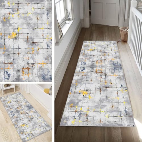 Poaegle Teppich Läufer Flur Lang Abstrakt Bunt rutschfest Kücheläufer Waschbar Teppich Läufer Gestreift 60x400cm Dauerhaft Läuferteppich Flurläufer Korridor Meterware von Poaegle