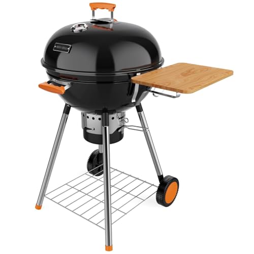 Pobbycrafm Holzkohlegrill, Picknickgrill mit Abnehmbarem Grillzubehör kohlegrill Groß mit Thermometer und Verstellbaren Lüftungsschlitzen für Picknick, Garten, Terrasse, Schwarz von Pobbycrafm