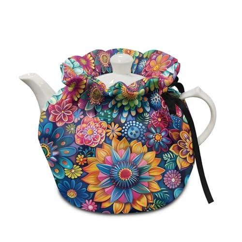 Poceacles Bohemian Mandala Floral Teapot Dust Cover Tea Cosy for Teapots Tea Kettle Cover with Insulation Pad Keep Breakfast Warm Decorative Tea Cosies for Kitchen Home Table Top von Poceacles