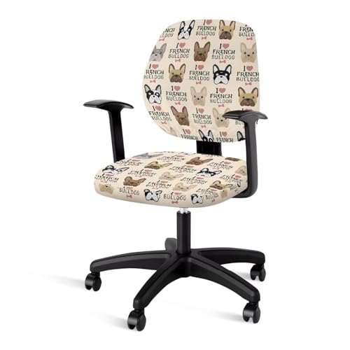 Poceacles Bürostuhlhussen mit französischer Bulldogge, Schreibtischstuhlbezug, Computerstuhlbezug, Schonbezug, 2 Stück von Poceacles