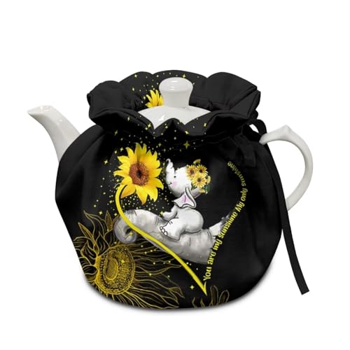 Poceacles Elefant Sonnenblume Druck Teekanne Teekanne Teekanne Staubschutz für Kaffeekanne Frühstück Wärmer Langlebig Waschbar Teekessel Staubschutz Küche Tischdekorationen von Poceacles