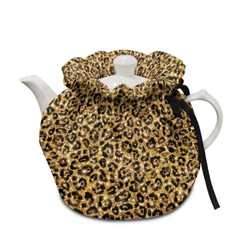 Poceacles Gold Leopard Print Tea Cosy Decorations for Kitchen Dining Table Top, Tea Pot Dust Cover Dust-Proof Heat Resistance Tea Kettle Protective Cover for Teekannen von Poceacles