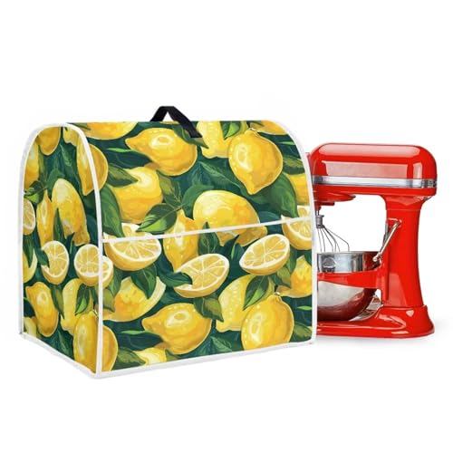 Poceacles Green Leaf Zitronendruck Standmixer Abdeckung mit Taschen Staubschutz Küchenhelfer Mixer Abdeckung Kompatibel mit 6-8 Quarts, Küchenhelfer Mixer Zubehör, L von Poceacles