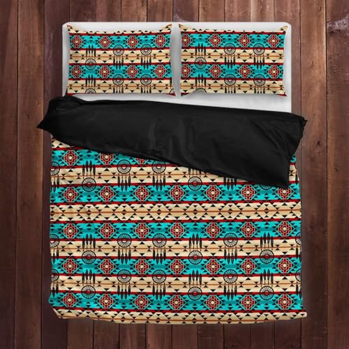 Poceacles Navajo Aztec American Duvet Cover Set M (224 x 224 CM), Comforter Cover Set Duvet Cover for Kids Boys Girls Bedding Set Bedspread Cover 1 Duvet Cover with 2 Pillowcases von Poceacles