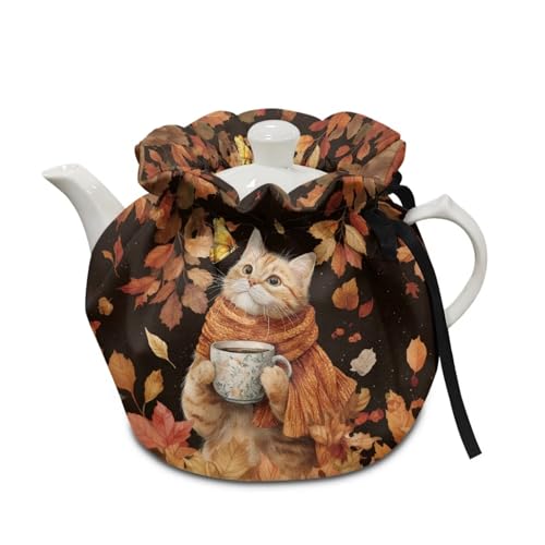 Poceacles Teekanne, Staubschutz, Teewärmer für Teekannen, dekorativer Teekessel-Bezug mit Isolierkissen, hält Frühstück warm für Küche, Zuhause, Tischplatte, Katzenkaffee, Herbstblatt, Schwarz Poceacles Teekanne, Staubschutz, Teewärmer für Teekannen, dekorativer Teekessel-Bezug mit Isolierkissen, hält Frühstück warm für Küche, Zuhause, Tischplatte, Katzenkaffee, Herbstblatt, Schwarz von Poceacles