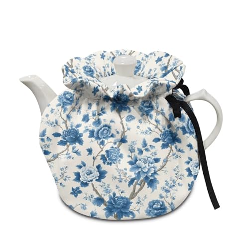 Poceacles Teekannen-Isolierabdeckung, Teekessel-Abdeckung, Teewärmer, Küche, Teekanne, Tuch, dekorative Teekanne, gemütlich, Teakessel-Tragetasche, waschbarer Stoff, blaues Blumenmuster Poceacles Teekannen-Isolierabdeckung, Teekessel-Abdeckung, Teewärmer, Küche, Teekanne, Tuch, dekorative Teekanne, gemütlich, Teakessel-Tragetasche, waschbarer Stoff, blaues Blumenmuster von Poceacles