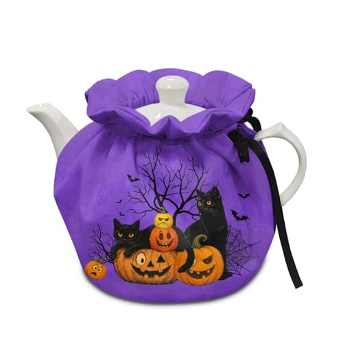 Poceacles Teekannen-Isolierabdeckung, Teekessel-Abdeckung, Teewärmer, Küche, Teekanne, Tuch, dekorative Teekanne, gemütlich, Teakettle, Tragetasche, waschbarer Stoff, schwarze Katze, Kürbis, Violett Poceacles Teekannen-Isolierabdeckung, Teekessel-Abdeckung, Teewärmer, Küche, Teekanne, Tuch, dekorative Teekanne, gemütlich, Teakettle, Tragetasche, waschbarer Stoff, schwarze Katze, Kürbis, Violett von Poceacles