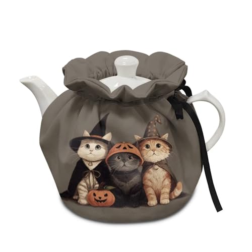 Poceacles Teewärmer für Teekanne, Staubschutz mit Isolierkissen, weicher Stoff, Wasserkocher, Stoffbezug für Küche, Tischdekoration, Zaubererhut, Katze, Kürbis, Grau, Halloween Poceacles Teewärmer für Teekanne, Staubschutz mit Isolierkissen, weicher Stoff, Wasserkocher, Stoffbezug für Küche, Tischdekoration, Zaubererhut, Katze, Kürbis, Grau, Halloween von Poceacles