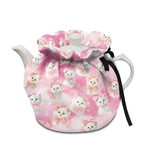 Poceacles Teewärmer für Teekanne, kleine Teewärmer, Küche, Wasserkocher, Staubschutz, Tuch für Frühstück, Kanne, Kaffeekanne, Schutz, Tischdekoration, rosa Schleife, weiße Katze, Sterne Poceacles Teewärmer für Teekanne, kleine Teewärmer, Küche, Wasserkocher, Staubschutz, Tuch für Frühstück, Kanne, Kaffeekanne, Schutz, Tischdekoration, rosa Schleife, weiße Katze, Sterne von Poceacles