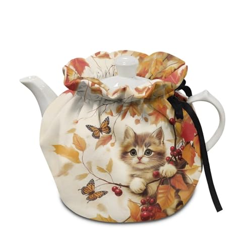 Poceacles Teewärmer für Teekanne, kleine Teewärmer, Küchenkessel, Staubschutz, Tuch für Frühstück, Kanne, Kaffeekanne, Schutz, Tischdekoration, Katze, Schmetterling, Herbstblatt Poceacles Teewärmer für Teekanne, kleine Teewärmer, Küchenkessel, Staubschutz, Tuch für Frühstück, Kanne, Kaffeekanne, Schutz, Tischdekoration, Katze, Schmetterling, Herbstblatt von Poceacles