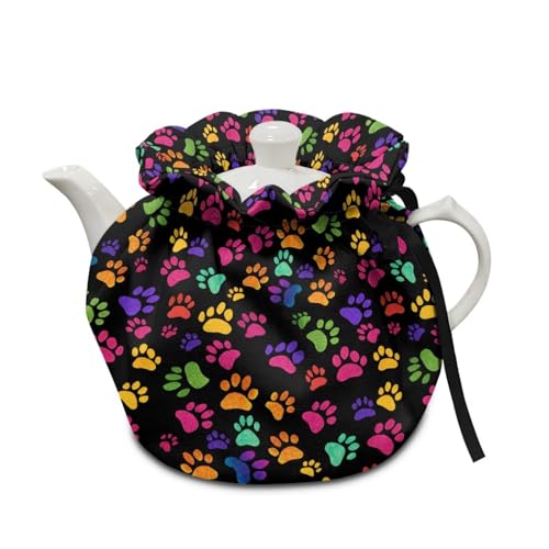 Poceacles Teewärmer für Teekanne, kleine Teewärmer, Küchenkessel, Staubschutz, Tuch für Frühstück, Kanne, Kaffeekanne, Schutz, Tischdekoration, bunte Pfote, Schwarz Poceacles Teewärmer für Teekanne, kleine Teewärmer, Küchenkessel, Staubschutz, Tuch für Frühstück, Kanne, Kaffeekanne, Schutz, Tischdekoration, bunte Pfote, Schwarz von Poceacles
