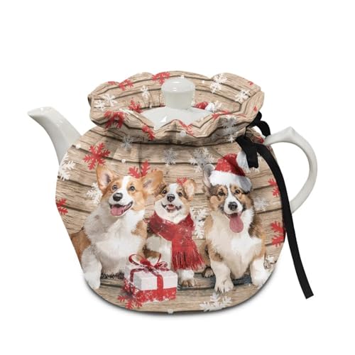 Poceacles Teewärmer für Teekannen, Staubschutz, hitzebeständig, Teekessel, Staubtuch mit Isolierkissen, Küche, Tischdekoration, Corgi Hund, Schneeflocke, Holzmaserung, Weihnachtsdekoration Poceacles Teewärmer für Teekannen, Staubschutz, hitzebeständig, Teekessel, Staubtuch mit Isolierkissen, Küche, Tischdekoration, Corgi Hund, Schneeflocke, Holzmaserung, Weihnachtsdekoration von Poceacles
