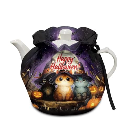 Poceacles Teewärmer für Teekannen, Staubschutz, hitzebeständig, Teekessel, Staubtuch mit Isolierkissen, Küche, Tischdekoration, Zaubererhut, Katze, Kürbis, Happy Halloween Poceacles Teewärmer für Teekannen, Staubschutz, hitzebeständig, Teekessel, Staubtuch mit Isolierkissen, Küche, Tischdekoration, Zaubererhut, Katze, Kürbis, Happy Halloween von Poceacles