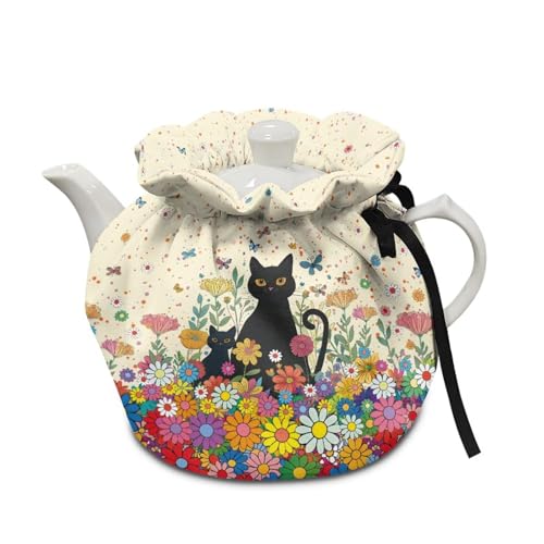 Poceacles Teewärmer für Teekannen, Staubschutz, hitzebeständig, Teekessel, Staubtuch mit Isolierkissen, Küchentischdekoration, schwarze Katze, Hippie, Gänseblümchen, Glower cremeweiß Poceacles Teewärmer für Teekannen, Staubschutz, hitzebeständig, Teekessel, Staubtuch mit Isolierkissen, Küchentischdekoration, schwarze Katze, Hippie, Gänseblümchen, Glower cremeweiß von Poceacles