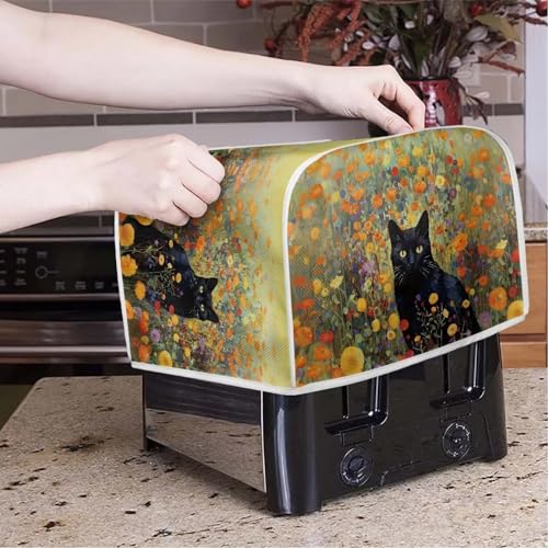 Poceacles Toaster-Abdeckungen mit Katzen-Blumendruck, 2 Scheiben, breiter Schlitz, staubdichter Fingerabdruckschutz und fettiger Schutz, Anti-Sputtern, maschinenwaschbar, S von Poceacles