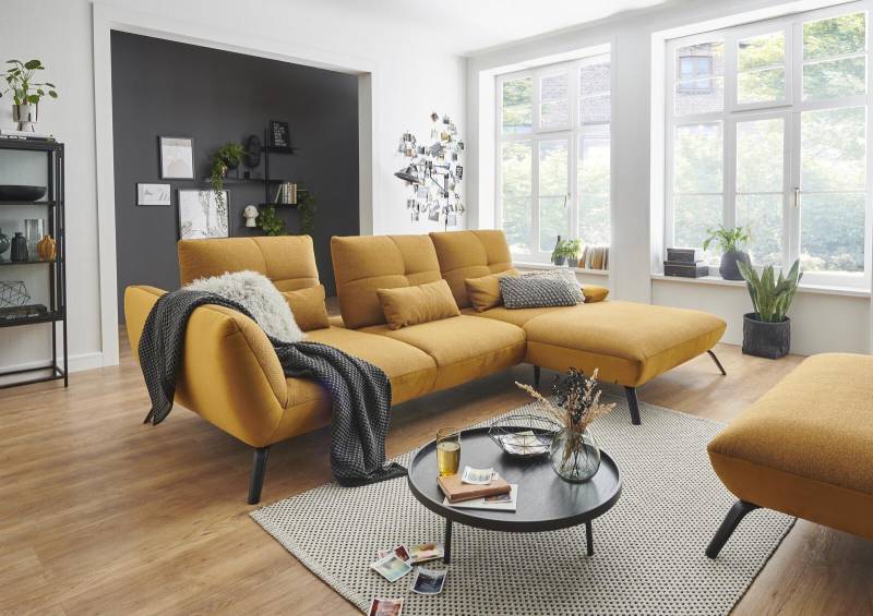 Poco Wohnlanschaft Dover XC ca. 301 x 191 cm in Sitz Stoff Portofino Mustard/Korpus Stoff Riviera gold von Poco