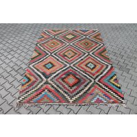 Großer Teppich, Kelim 111"x 77", Vintage Boho Eccentric Rug, Kelim, Zickzack von PocoVintage