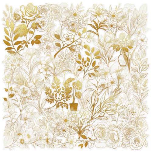 50 Blätter Ästhetischer Aufkleber Blumenstätte Sammelalbum Belohnung Golden Plant Decorative Dekorative von Pocoiau