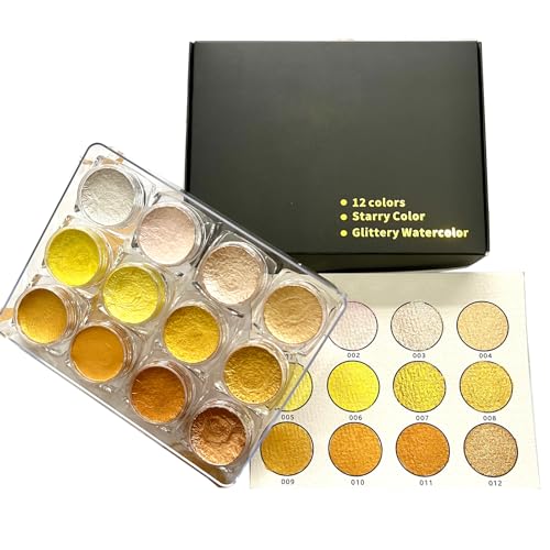 Aquarellfarben-Set, 12 Farben, Glitzerfarben, tragbares Künstler-Set zum Malen auf Stoff, Stein, Holz, Papier, Nagelkunst, Dip-Stift Aquarellfarben-Set, 12 Farben, Glitzerfarben, tragbares Künstler-Set zum Malen auf Stoff, Stein, Holz, Papier, Nagelkunst, Dip-Stift von Pocoiau