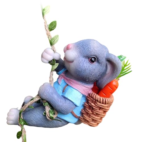 Pocoiau Wasserdichtes Klettern Hase Figur Garten Hängende Ornamente Handgefertigte Harz Kunstwerke Für Innenräume Freien Freien Display Harz Kaninchen Kletterseil Statue von Pocoiau