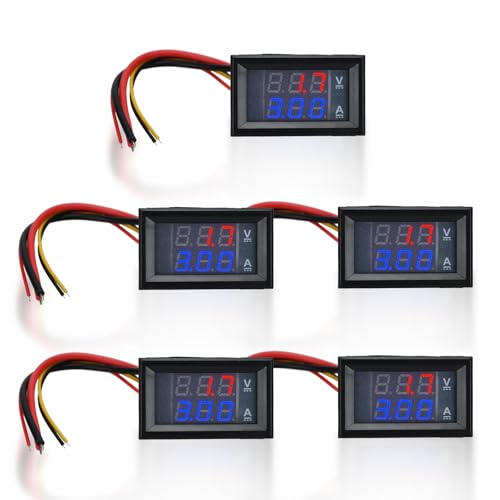 5 Stück Digital Voltmeter Amperemeter, DC 100 V 10 A Blau Rot Dual LED Anzeige Stromspannungsmesser mit Anschlusskabeln für Auto Boot Motorrad 5 Stück Digital Voltmeter Amperemeter, DC 100 V 10 A Blau Rot Dual LED Anzeige Stromspannungsmesser mit Anschlusskabeln für Auto Boot Motorrad von Podazz
