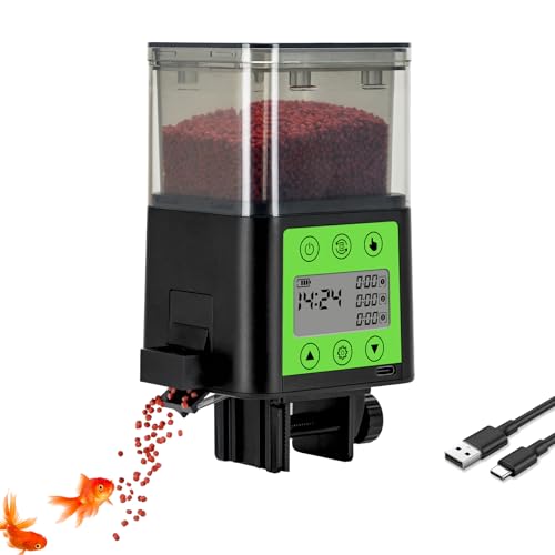 Podazz Futterautomat Aquarium – Wiederaufladbarer Zeitgesteuerter Fischfutterspender mit LCD-Display, 320 ml perfekt für Wochenenden und Feiertage - Grün von Podazz