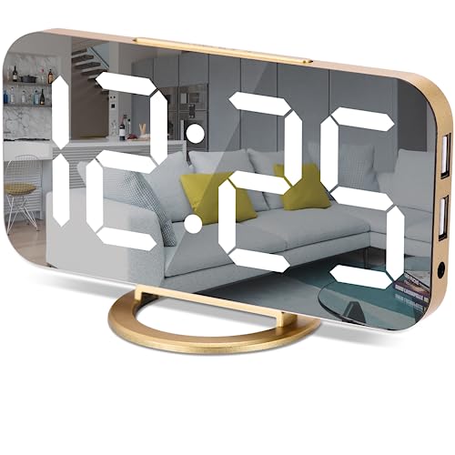 Poeroa Digitaler Wecker, 17,8 cm (7 Zoll) LED-Spiegeluhren, großes Display, mit 2 USB-Ladeanschlüssen, automatische Dimmung, Nachtmodus, moderne elektronische Uhren für Schlafzimmer, Zuhause, Büro, von Poeroa