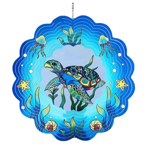 Poggapp Windspinner in Meeresschildkröte-Optik, 3D-Windspinner zum Aufhängen, Meeresschildkröte-Ornament, Geschenke, Kinetische Windskulptur Aus Metall Als Heimdekoration von Poggapp