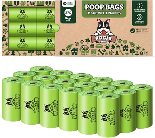 Pogi's Kompostierbare Hundekotbeutel - 18 Rollen (270 Tüten) - Auslaufsicher, auf pflanzlicher Basis, ASTM D6400, EN 13432 zertifizierte daheim kompostierbare von Pogi's Pet Supplies