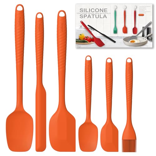 Dauerhafte Garantie Silikonspatel, 6er-Set, hitzebeständig, 600, Lebensmittelschaber zum Backen, Kochen, Mischen, Schaben, antihaftbeschichtetes Kochgeschirr, Küchenutensilien (Orange) von Poiboy