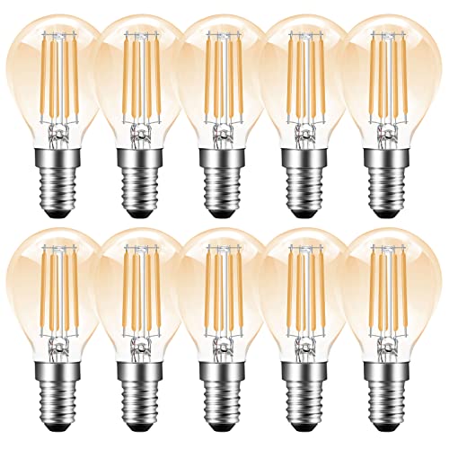 Poinivo E14 Dimmbar LED Glühbirne,E14 4W G45 P45 Vintage Edison Birne,2700K Warmweiß,350lm,E14 LED Filament Leuchtmittel,Ersatz für 35W Glühlampe,Dimmbar,Amber,10 Stiick (1er Pack) von Poinivo