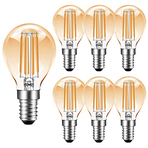 Poinivo E14 LED Glühbirne,4W Dimmbar G45 P45 Vintage Edison Birne,2700K Warmweiß,350lm E14 LED Filament Leuchtmittel,Ersatz für 35W Glühlampe,Dimmbar,Amber,6er Pack von Poinivo