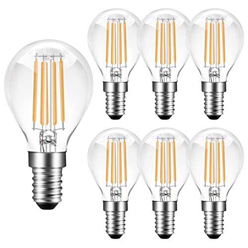 Poinivo E14 LED Glühbirne,4W Dimmbar P45 Vintage Edison Birne,2700K Warmweiß,350lm,E14 LED Filament Leuchtmittel,Ersatz für 35W Glühlampe,Dimmbar,Transparent,6er Pack von Poinivo