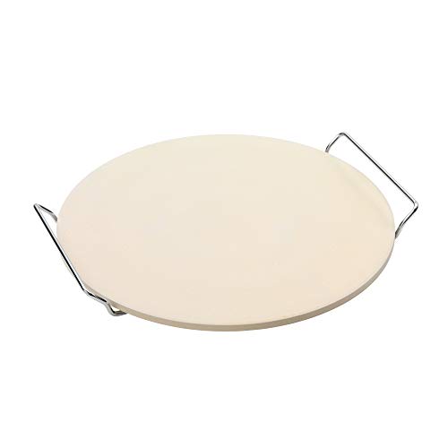 Point-Virgule Pizzastein für Backofen mit Metalhalter zum Servieren, Pizza Stone Grill Zubehör, rund 34 cm Durchmesser von Point-Virgule