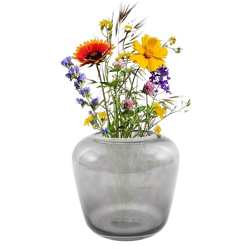Point-Virgule Vase, deko Wohnzimmer, blumenvasen aus Glas, wunderschön, grau, 20x18cm von Point-Virgule