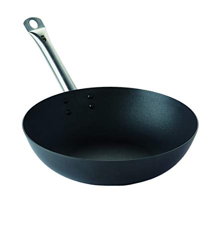 Point-Virgule Wok Pfanne mit Antihaft Beschichtung und Edelstahlgriff für Wok-Grillgerichte zu bereiten, auch für Induktion geeignet, Ø 30CM, Schwarz von Point-Virgule