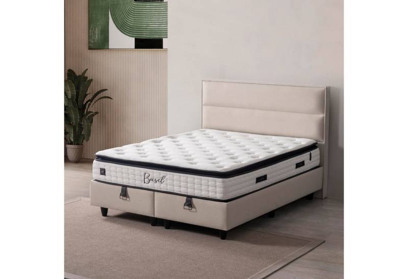 Pointhome Boxspringbett Bss Bedding Set, Matratze mit Topper, Höhe 30cm, H3 (Mittelfest) (1 x H3 Matratze, 2 x Bettkasten, 1 x Bettkopfteil), Baumwolle, Polyester, Hyper & Extra Komfort Schaum von Pointhome