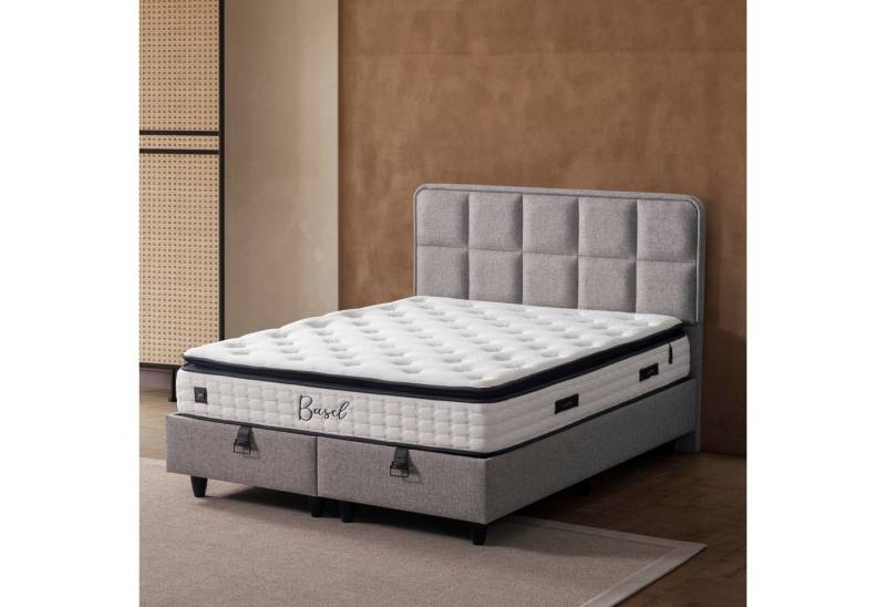 Pointhome Boxspringbett Bss Bedding Set, Matratze mit Topper, Höhe 30cm, H3 (Mittelfest) (1 x H3 Matratze, 2 x Bettkasten, 1 x Bettkopfteil), Baumwolle, Polyester, Hyper & Extra Komfort Schaum von Pointhome