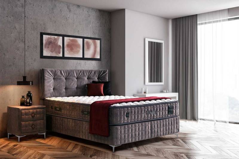 BAMBI YATAK Boxspringbett Set, Bambi Sleepure, Schlafzimmerbett, Matratze mit Topper, H3/H4 Fest (1 x Matratze, 2 x Bettkasten, 1 x Bettkopfteil), Abnehmbarer & waschbarer Topper mit Reißverschluss, Matratzenhöhe:31cm von BAMBI YATAK