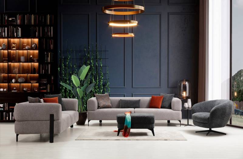 Pointhome Wohnlandschaft, Cratos 3-teiliges Sofa Set, Grau & Anthrazit Couchgarnitur (3+3+1), Robustes Buchenholz, Zeitloses Design, Hochdichter Experla-Schaum von Pointhome