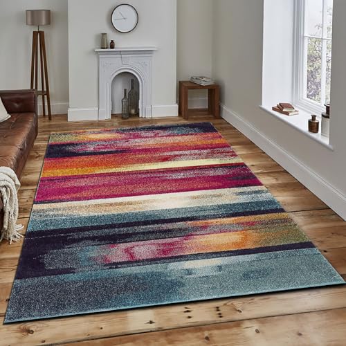 Poisrien Teppich Schlafzimmer Große 200 x 300 cm, Wohnzimmer Kurzflor Teppich, Waschbar und rutschfest für Küche, Esszimmer Moderne Abstrakte Tinte Stil Rot von Poisrien
