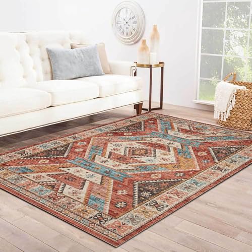 Poisrien Teppich Wohnzimmer Große 160 x 280 cm, Kurzflor Schlafzimmer Teppich, Waschbar mit Anti Rutsch für Küche und Esszimmer Ethnisches Geometrisches Braun Poisrien Teppich Wohnzimmer Große 160 x 280 cm, Kurzflor Schlafzimmer Teppich, Waschbar mit Anti Rutsch für Küche und Esszimmer Ethnisches Geometrisches Braun von Poisrien
