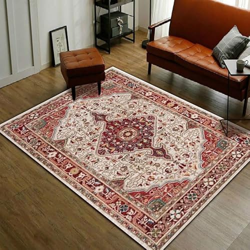 Poisrien Teppich Wohnzimmer Große 160 x 280 cm, Kurzflor Schlafzimmer Teppich, Waschbar mit Anti Rutsch für Küche und Esszimmer Retro Ethnischen Blumen Braun von Poisrien