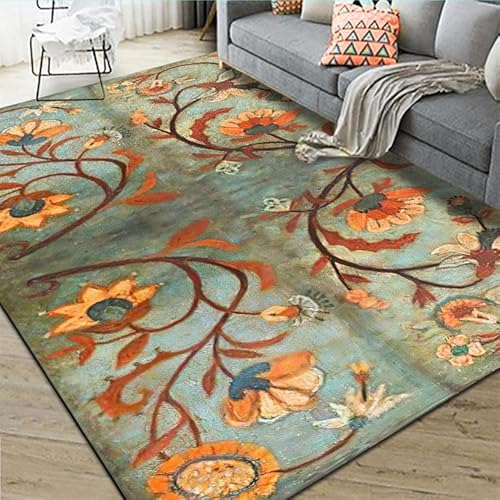 Poisrien Teppich Wohnzimmer Waschbar 100 x 160 cm, Maschinenwaschbar und rutschfest, für Schlafzimmer, Bad, Büro und Küche Retro Kleines Blumengrün Poisrien Teppich Wohnzimmer Waschbar 100 x 160 cm, Maschinenwaschbar und rutschfest, für Schlafzimmer, Bad, Büro und Küche Retro Kleines Blumengrün von Poisrien