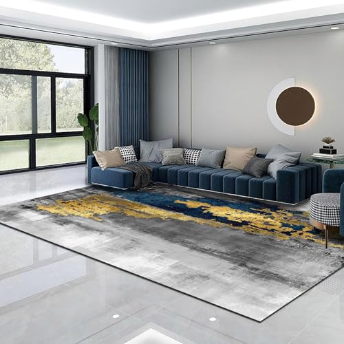 Poisrien Teppich Wohnzimmer Waschbar 110 x 150 cm, rutschfest und Waschbar, geeignet für Schlafzimmer, Bad, Küche, Flur, Esszimmer Abstrakter Tintenstil Grau von Poisrien