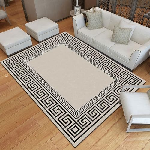 Poisrien Teppich Wohnzimmer Waschbar 110 x 150 cm, rutschfest und Waschbar, geeignet für Schlafzimmer, Bad, Küche, Flur, Esszimmer Moderne Geometrische Linien Grau von Poisrien