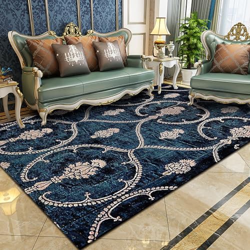 Poisrien Teppich Wohnzimmer Waschbar 120 x 160 cm, Kurzflor Anti Rutsch Weich, für Schlafzimmer, Küche, Esszimmer und Büro geeignet Retro Muster Blau Poisrien Teppich Wohnzimmer Waschbar 120 x 160 cm, Kurzflor Anti Rutsch Weich, für Schlafzimmer, Küche, Esszimmer und Büro geeignet Retro Muster Blau von Poisrien