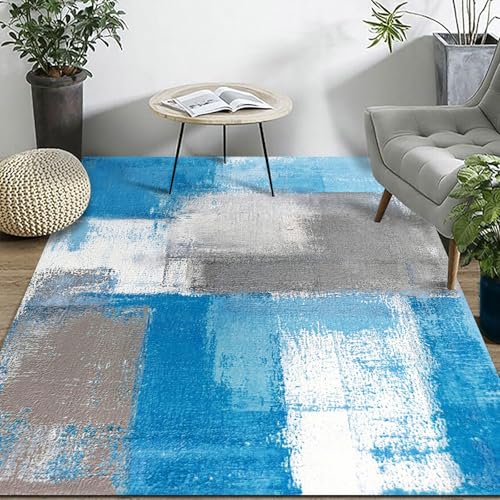 Poisrien Teppich Wohnzimmer Waschbar 120 x 180 cm, Anti Rutsch und Waschbar, für Badezimmer, Küche, Büro und schmalen Flur Abstrakter Tintenstil Blau Poisrien Teppich Wohnzimmer Waschbar 120 x 180 cm, Anti Rutsch und Waschbar, für Badezimmer, Küche, Büro und schmalen Flur Abstrakter Tintenstil Blau von Poisrien