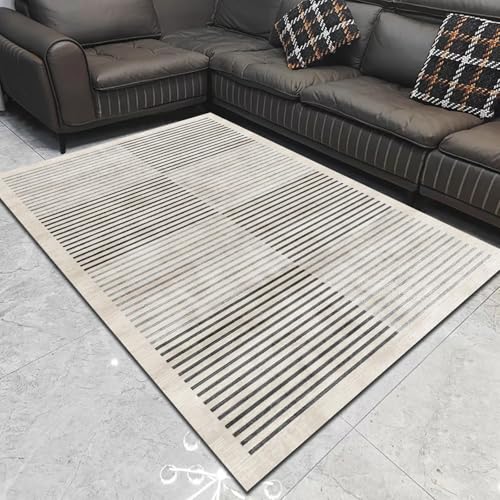 Poisrien Teppich Wohnzimmer Waschbar 120 x 180 cm, Anti Rutsch und Waschbar, für Badezimmer, Küche, Büro und schmalen Flur Moderne Geometrische Linien Grau von Poisrien